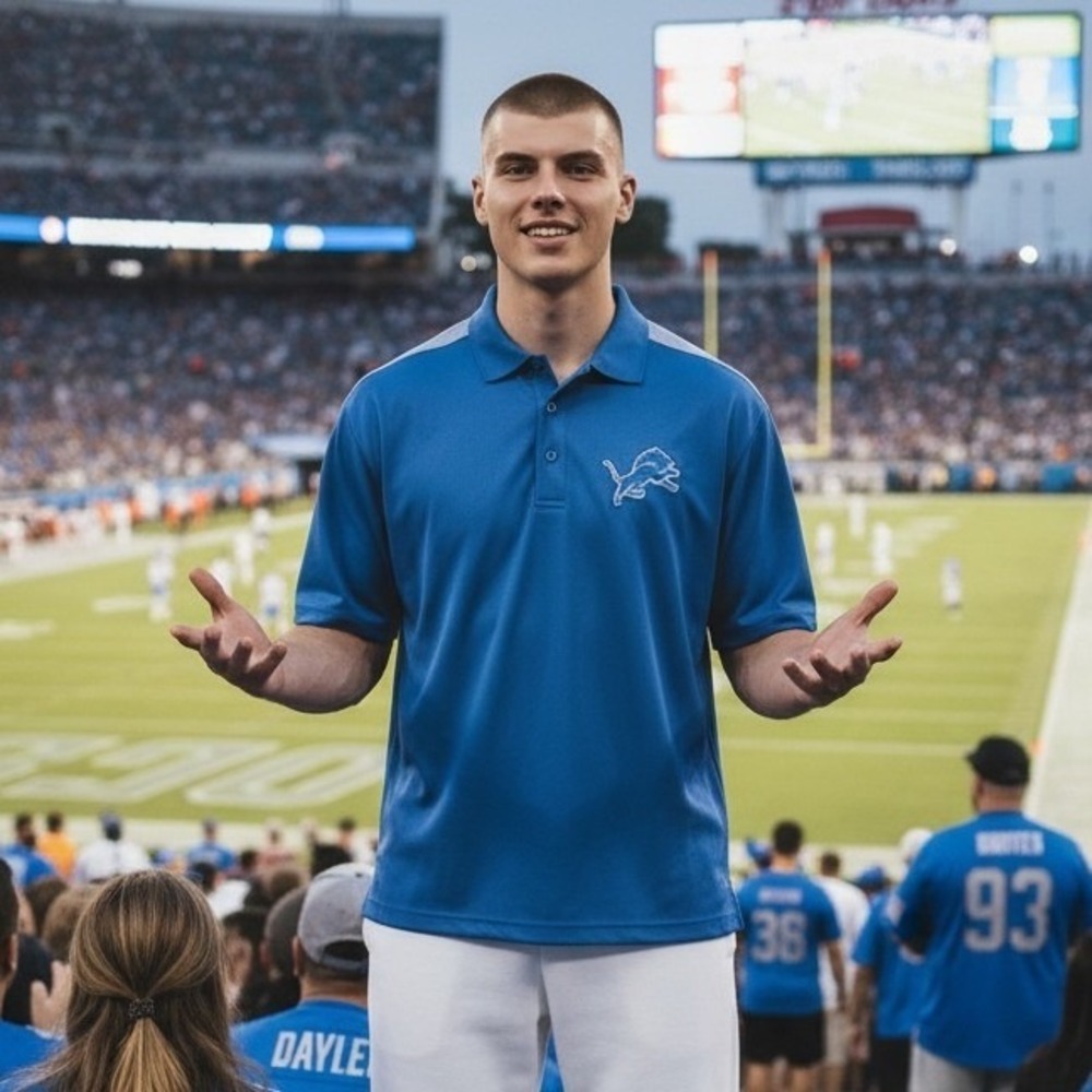 NFL Team Apparel Detroit Lions Polo Shirt Mens XLT Blue White Mesh‎ Embroidered